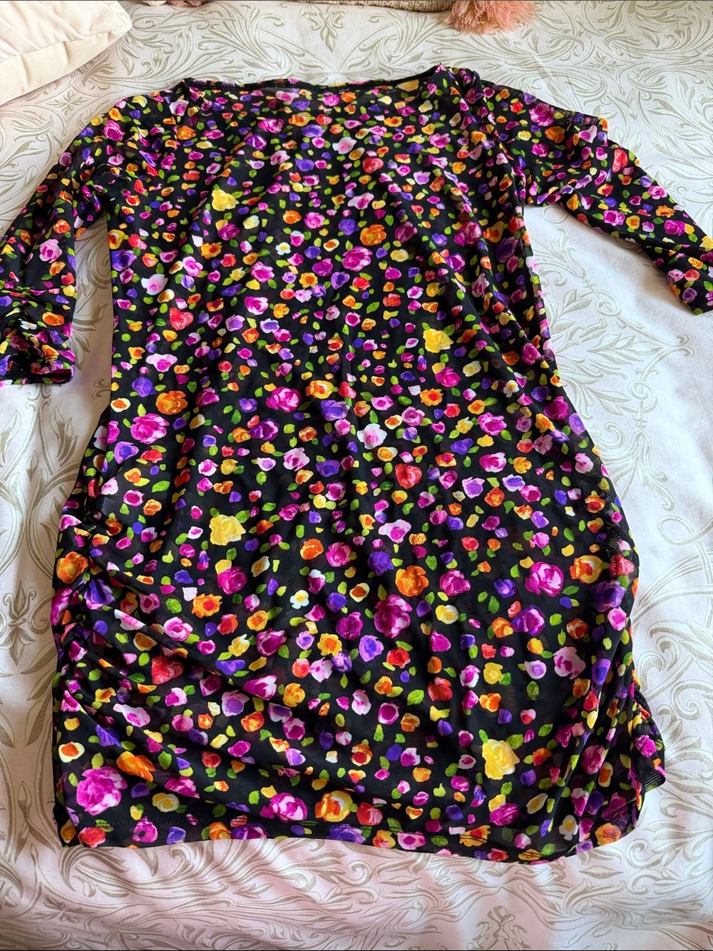 Black Floral Anne Cole Swim Coverup with Bright Multicolor Blossoms
